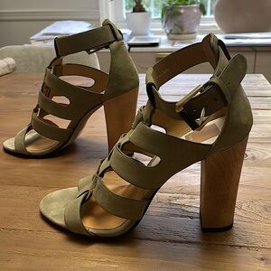 Woven Open Suede 4” Wooden Heels